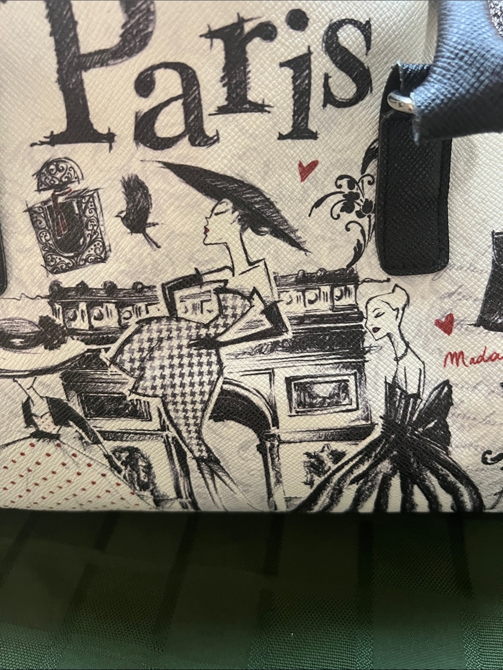 Paris Print Dome Satchel Handbag - Black & White - Picture 2 of 9